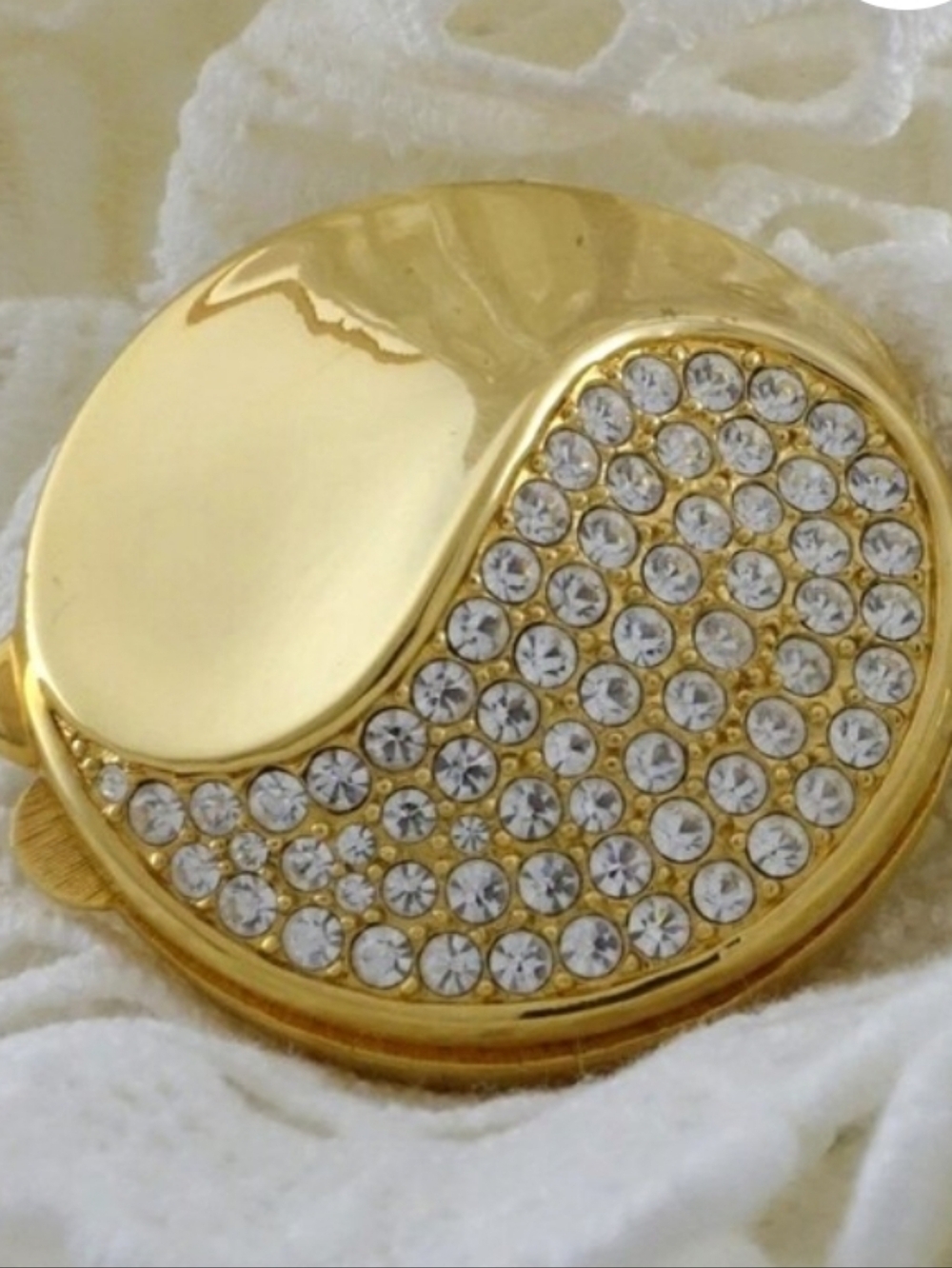 Vintage Bob Mackie "Yin Yang" Pill Box Compact – Pave Crystal & Gold – Heavy